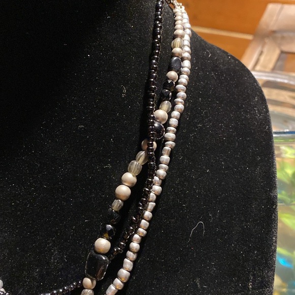 12” silver tone circle pendant on black and silver beaded multi strand.Beautiful - Picture 2 of 6